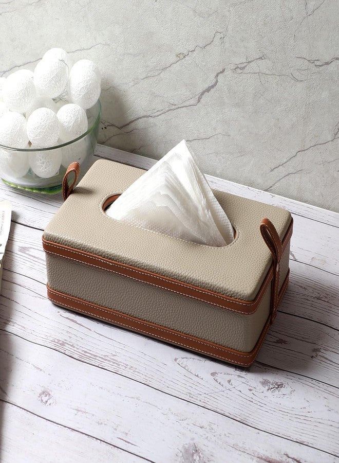 AKWAY Modern Leatherite Tissue Box Cover, Facial Tissue Box Holder, Napkin Dispenser Box for Bathroom, Home, Office and Restaurant (Cream) - Image 4